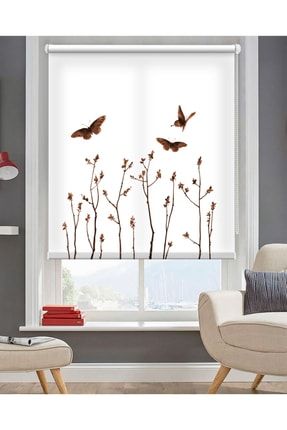 Daldaki Kelebekler Desenli - Genç Odası - Mutfak - Oturma Salon Perdesi - Baskılı Stor Perde STR-65S
