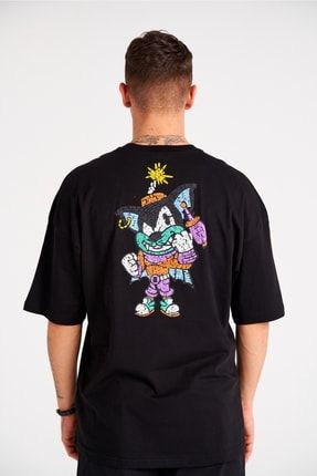 Sonic Cat Baskılı Oversize Siyah T-shirt 22201067