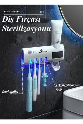 Shopset Akıllı Diş Macunu Sıkacagı Ve Uv Sterilizatör Fırça Tutucu- Beyaz WTB-11