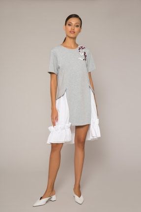 Poplin Kumaş Detaylı Kısa Kol Swetshirt Elbise M1YM5D0211ANK