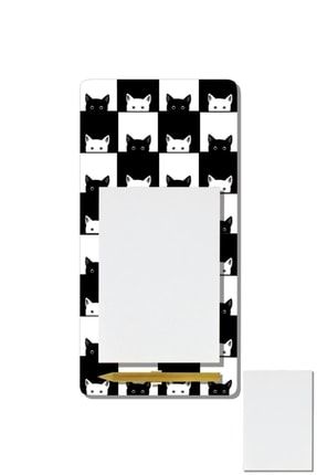 Siyah Beyaz Kedili Magnetli Kalemli Mdf Notluk - Hediyeli Bm103 75232000469666