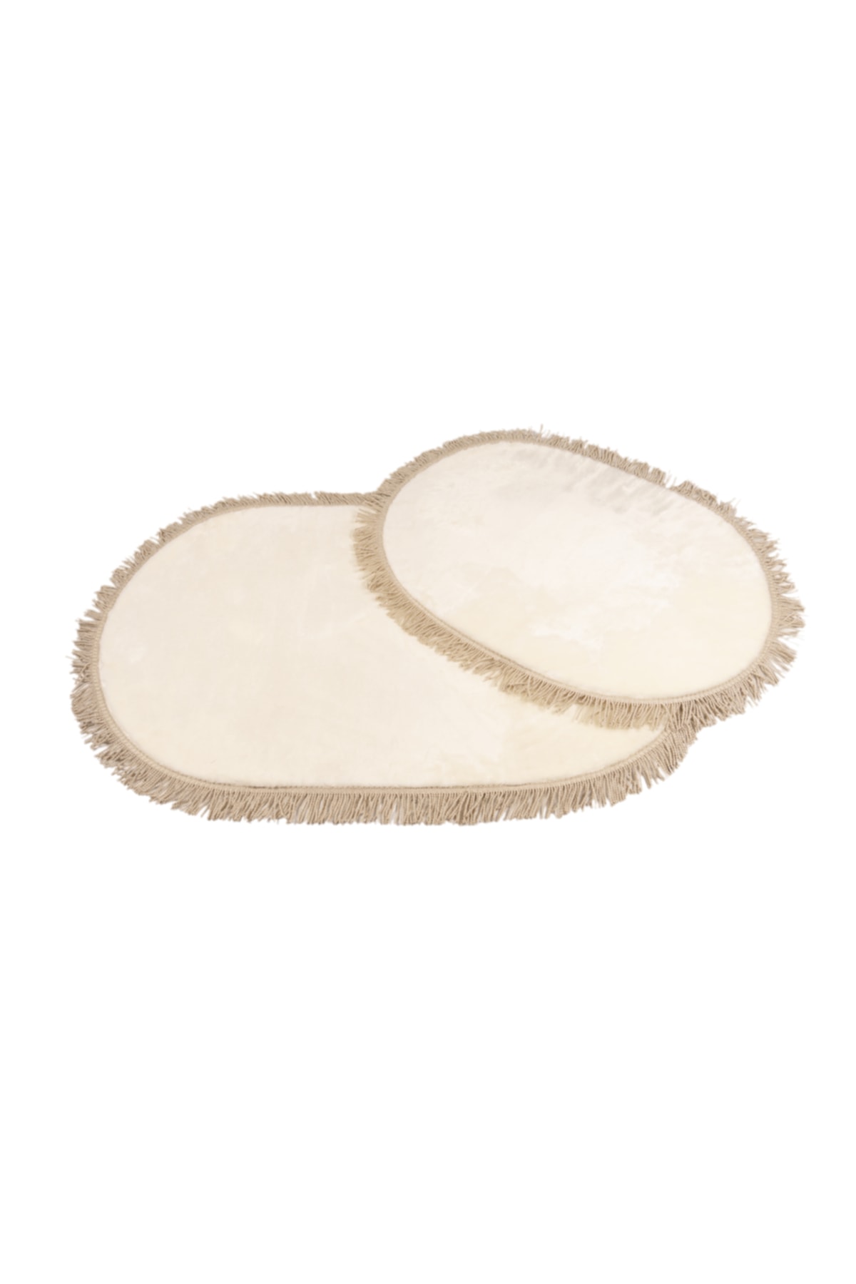 MK HOMETEKS Mk-hometeks Sade Oval Büyük Model Bej Püsküllü Beyaz 2’li Banyo Paspas Takımı