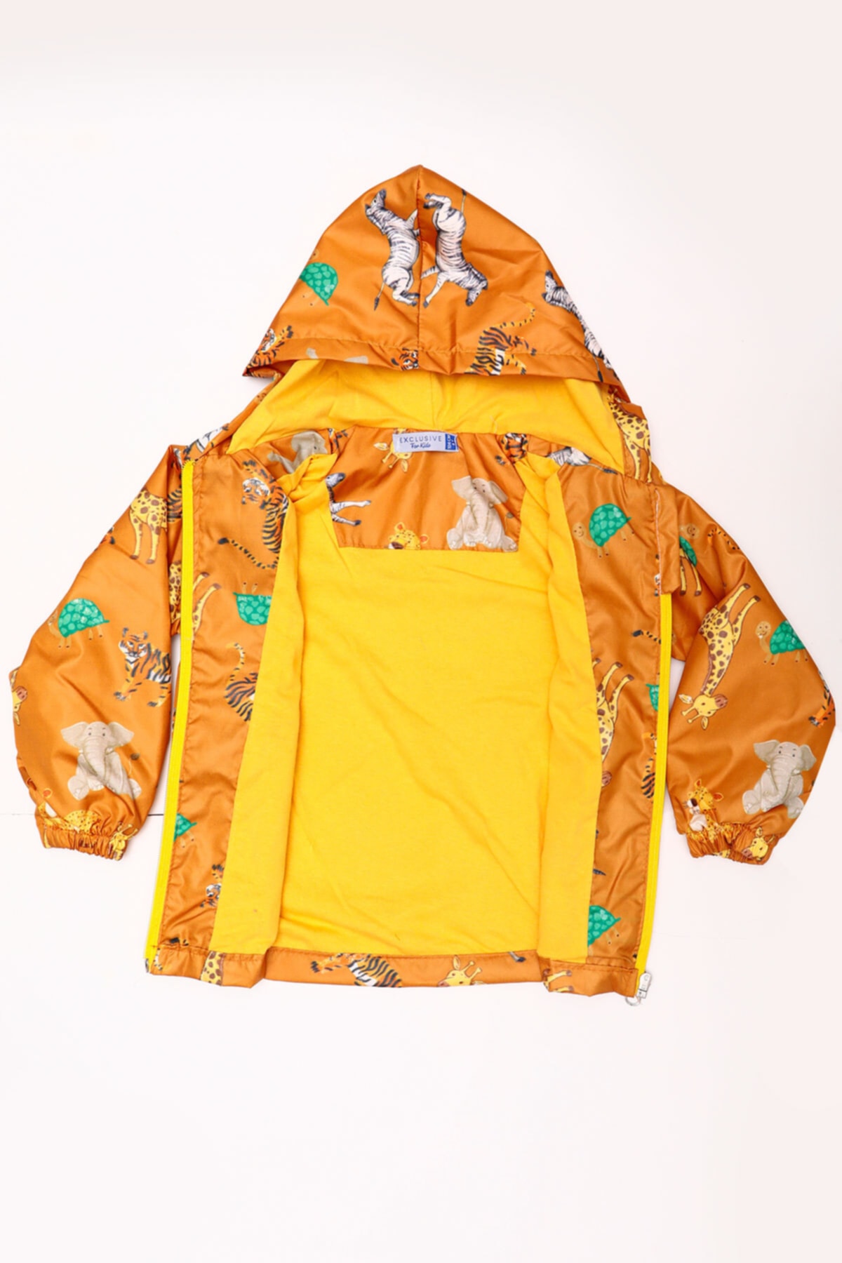 Mika Bebek & Çocuk Safari Desenli Turuncu Kapüşonlu Erkek Çocuk Yağmurluk fotoğrafı 3 (önizleme)