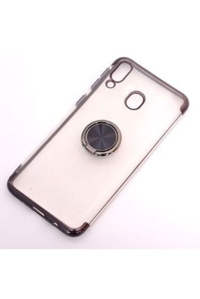 Samsung Galaxy M20 Şeffaf Kenarları Renkli Silikon Kılıf Yüzüklü Standlı Mıknatıslı Kapak idil-gesssamm20