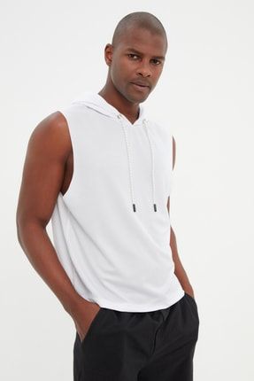 Beyaz Regular Fit Kapüşonlu Teknik Kumaşlı Spor Kolsuz T-shirt-Atlet TMNAW21AL0007