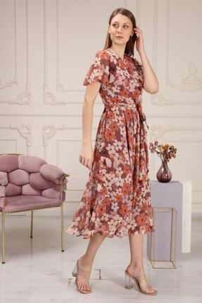 Çiçek Desenli Şifon Elbise RSSM11
