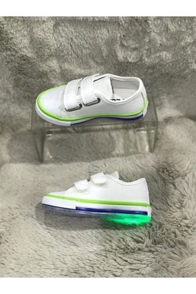 Beyaz Anotomik Ve Kaymaz Taban Işıklı Keten Çoçuk Spor Ayakkabı 0210