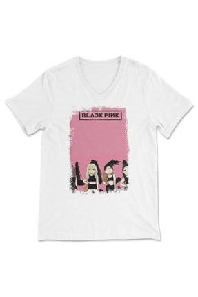 Black Pink V Yaka Unisex Tişört T-shirt VBXK144