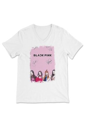 Black Pink V Yaka Unisex Tişört T-shirt VBXK141