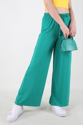 Kadın Yeşil Beli Lastikli Dökümlü Salaş Pantolon Z-000006551