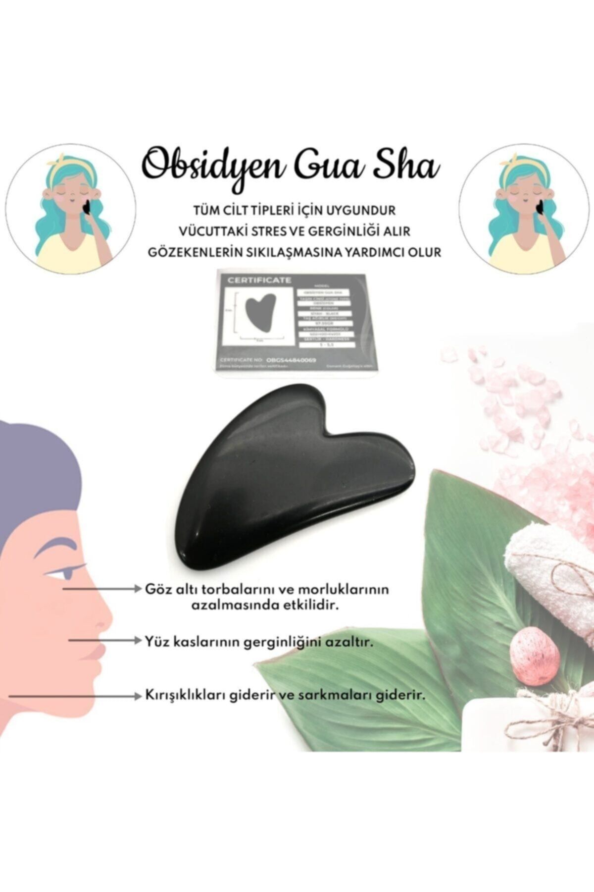 سنگ ماساژ صورت Obsidian Gua Sha OSMANLI DOĞAL TAŞ