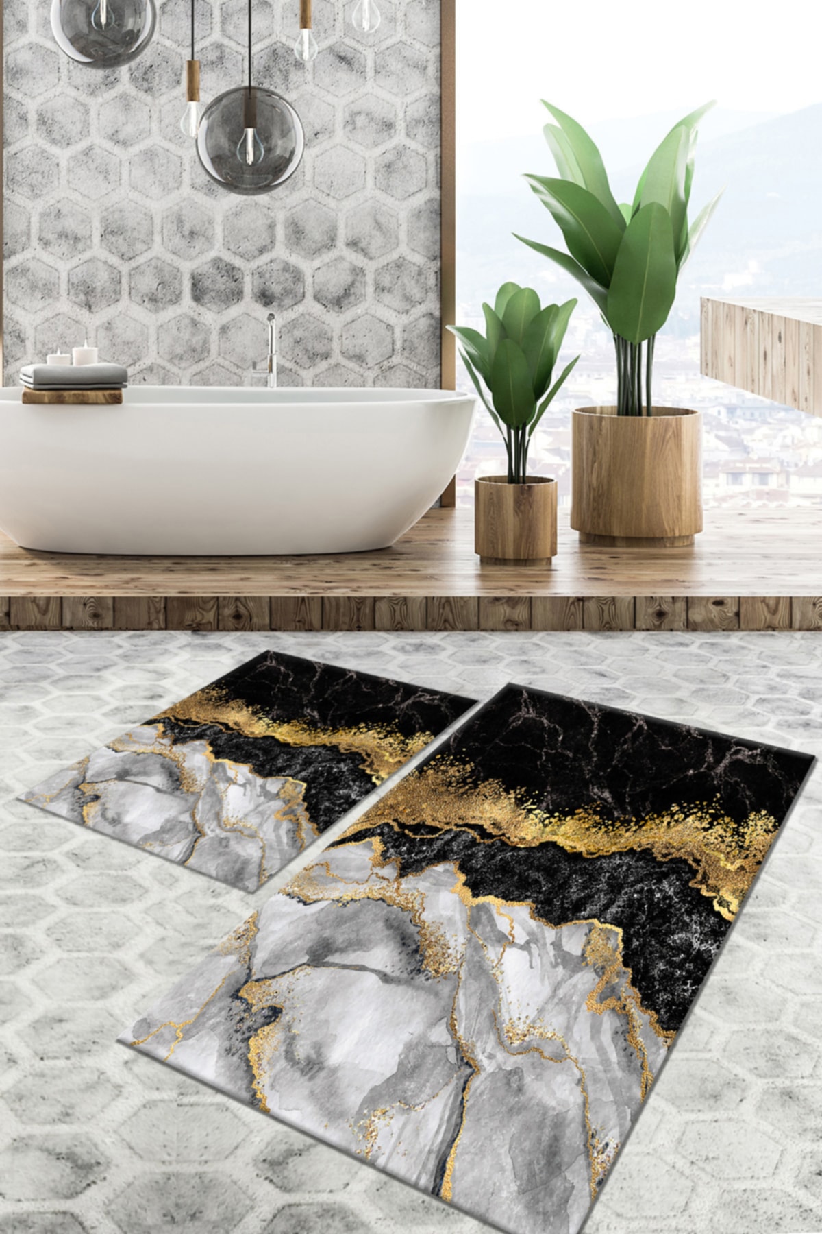 TulipDecorative Carpet Kaydırmaz Taban Yıkanabilir Leke Tutmaz 2 Li Set60x10050x60banyo Halısı Banyo Paspası Klozet Takımı