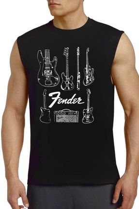 Fender Gitar Siyah Kesik Kol | Kolsuz Erkek T-shirt | Atlet 1M1SM431AS