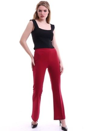 Kırmızı Scuba Kumaş Ispanyol Paça Kadın Pantolon 33319556