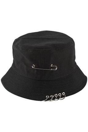 Piercingli Siyah Bucket Hat Kova Şapka Pbhs4678