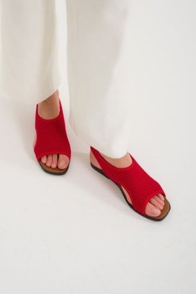 Streç Kumaş Kadın Kırmızı Yazlık Outdoor Günlük Sandalet KADINSANDALET