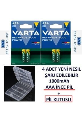 1000mah Ni-mh Ready To Use Aaa Şarjlı Ince Kalem Pil 4'lü Paket+pil Kutusu VARTA 1000-4-KUTU