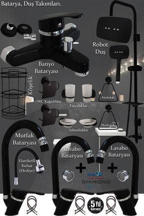 Irmak Siyah Banyo, Lavabo, Mutfak Bataryaları Musluk Armatür Robot Duş Aksesuar Lavabo Duş Takımı TYC00379768444