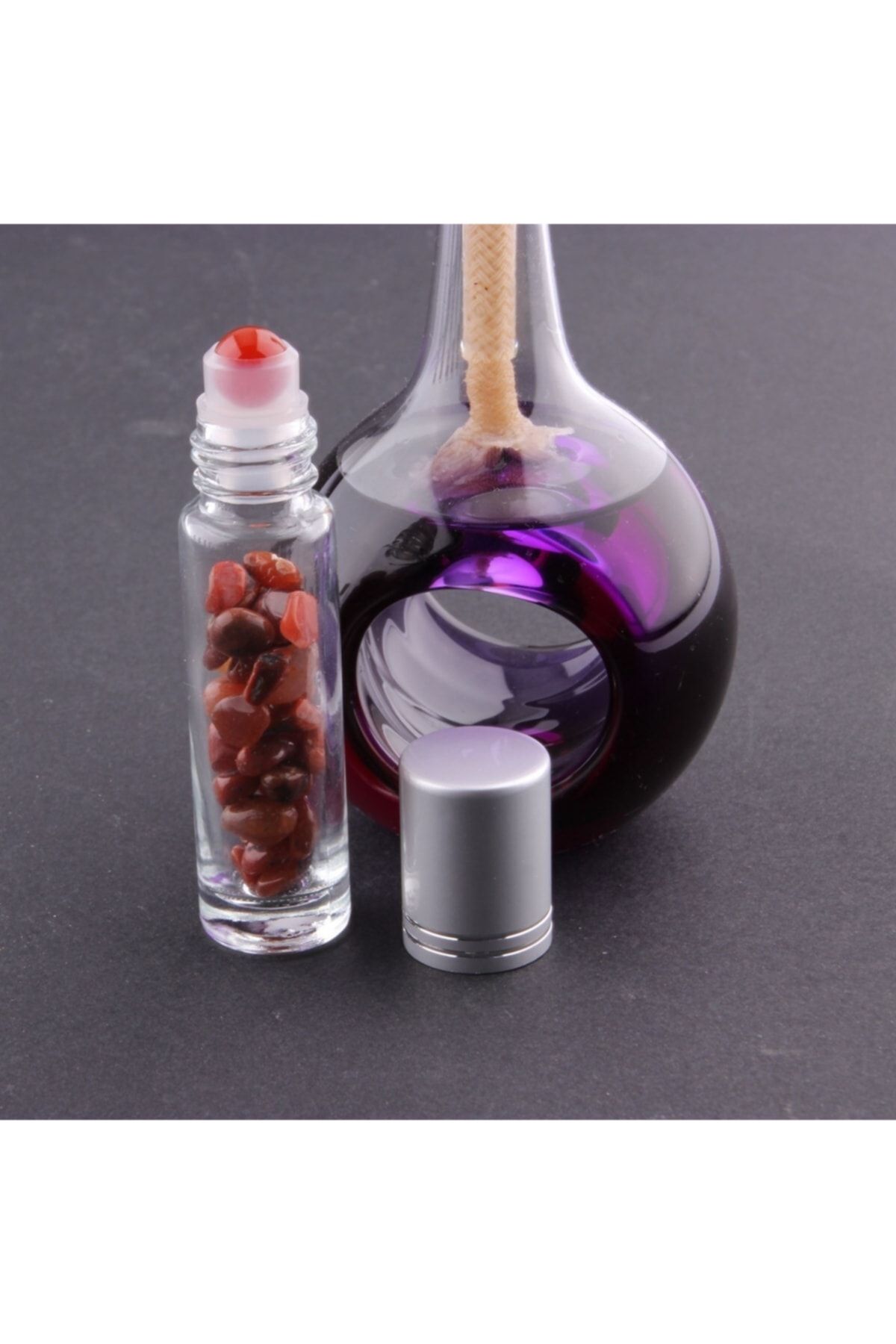 بطری اسانس و روغن سنگ طبیعی سنگ عقیق گواهی شده - درپوش فلزی 10 میلی لیتری و 8 سانتی متری Genel Markalar
