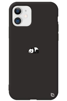 Iphone 11 Siyah Renkli Premium Içi Kadifeli Panda Desenli Silikon Telefon Kılıfı miskinpanda_173