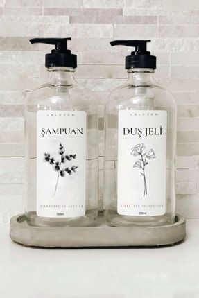 Standlı Şampuan Ve Duşjeli Etiketli Şeffaf Plastik 500 Ml Şişe Stndldusst