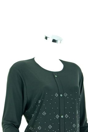Kadın Düğme Modelli Taşlı Ve Boncuklu Likralı Normal Kesim Sandy Kumaş Anne Bluz OPPW2021KBRFEYS18