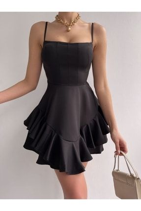 Kadın Prenses Model Mini Elbise - Siyah - S DG000095
