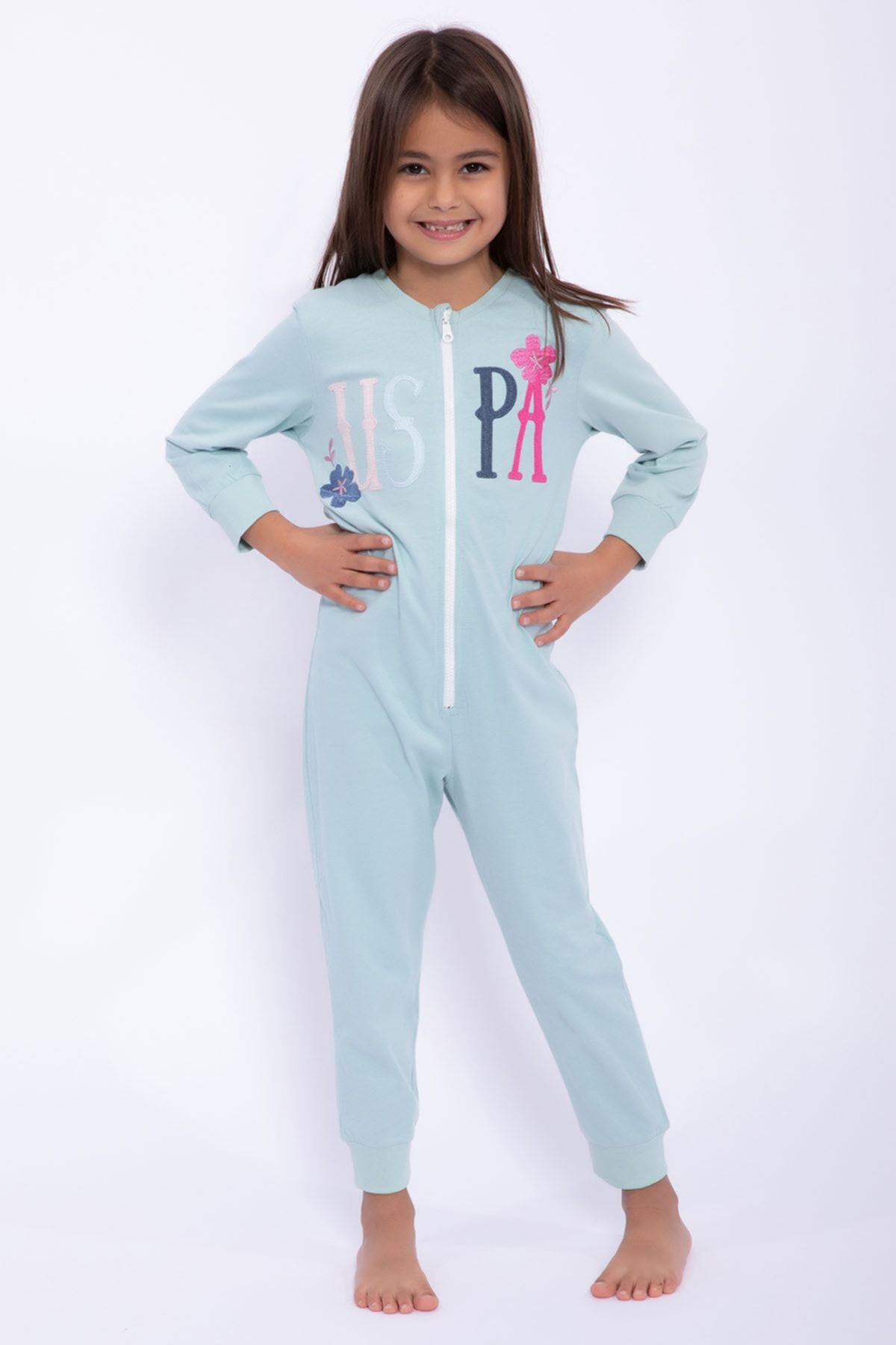 U.S. Polo Assn. Girl s Zippered Mint Jumpsuit