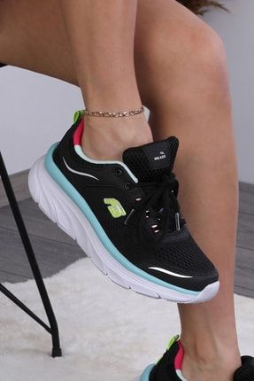 Kadın Garantili Ortopedik Hafif Esnek Sağlam Sneaker Spor Ayakkabı Siyah Su Yeşili Fmax.ZEN.SKCR2022.9001-2