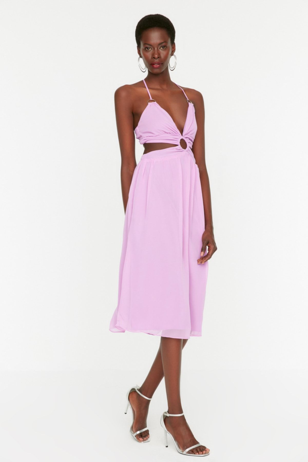 Chiffon tie back midi skater dress 2025