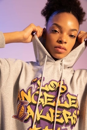 DeFacto Fit NBA Los Angeles Lakers Oversize Fit Kap&uuml;şonlu Sweatshirt