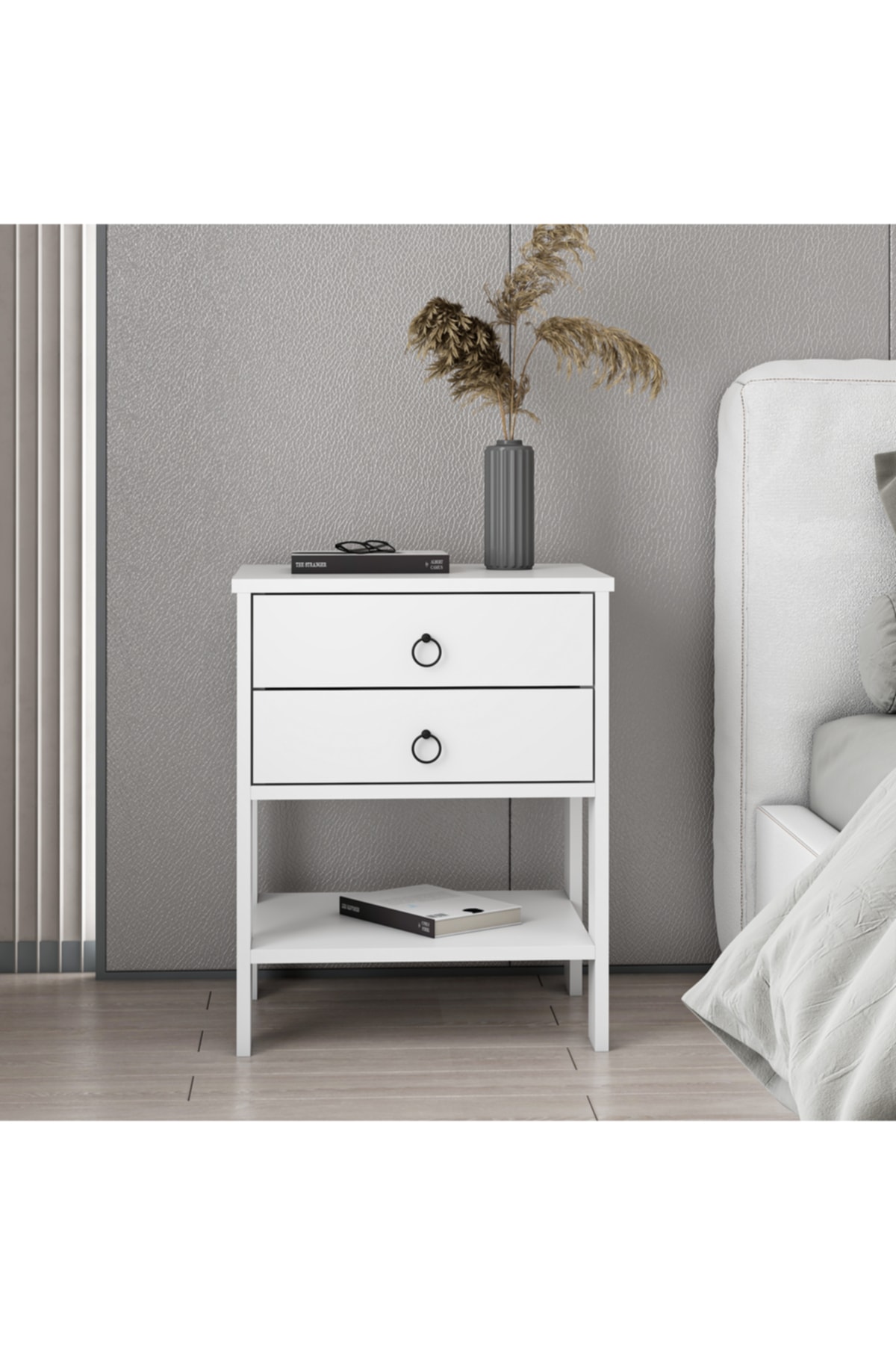 DEKOROSSO Zen Modern 2 Çekmeceli Komodin Beyaz