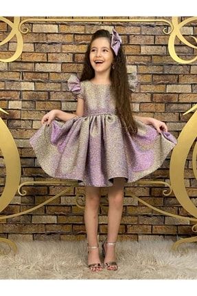 Kız Çocuk Simli Sihirli Renk Fiyonklu Elbise 8014