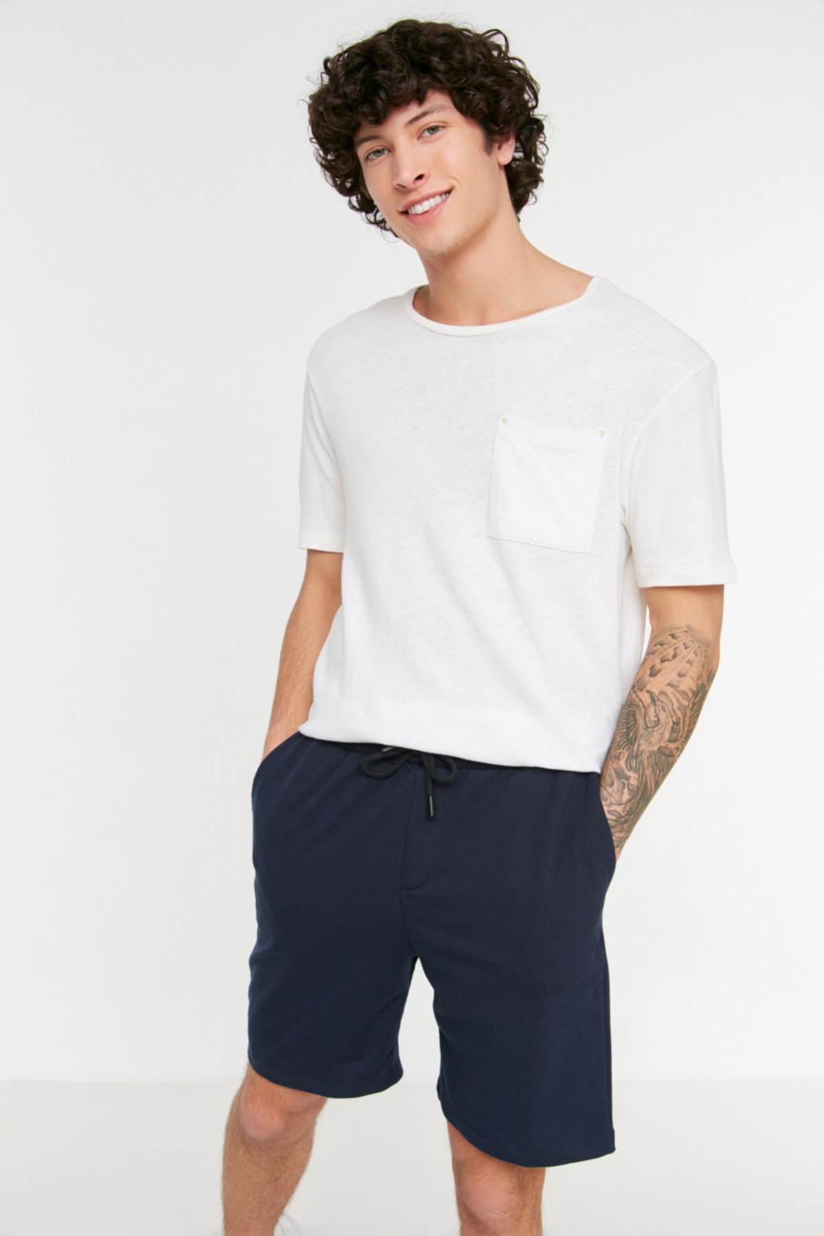 Trendyolmilla  Antrasit-Lacivert Basic Regular/Normal Kesim Düz 2'li Paket Şort TMNSS21SR0095 - Görsel 8