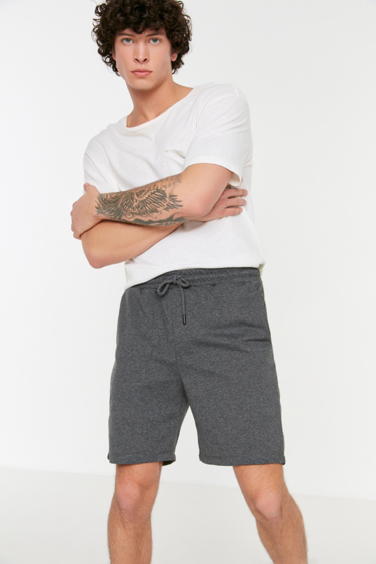 Trendyolmilla  Antrasit-Lacivert Basic Regular/Normal Kesim Düz 2'li Paket Şort TMNSS21SR0095 - Görsel 9