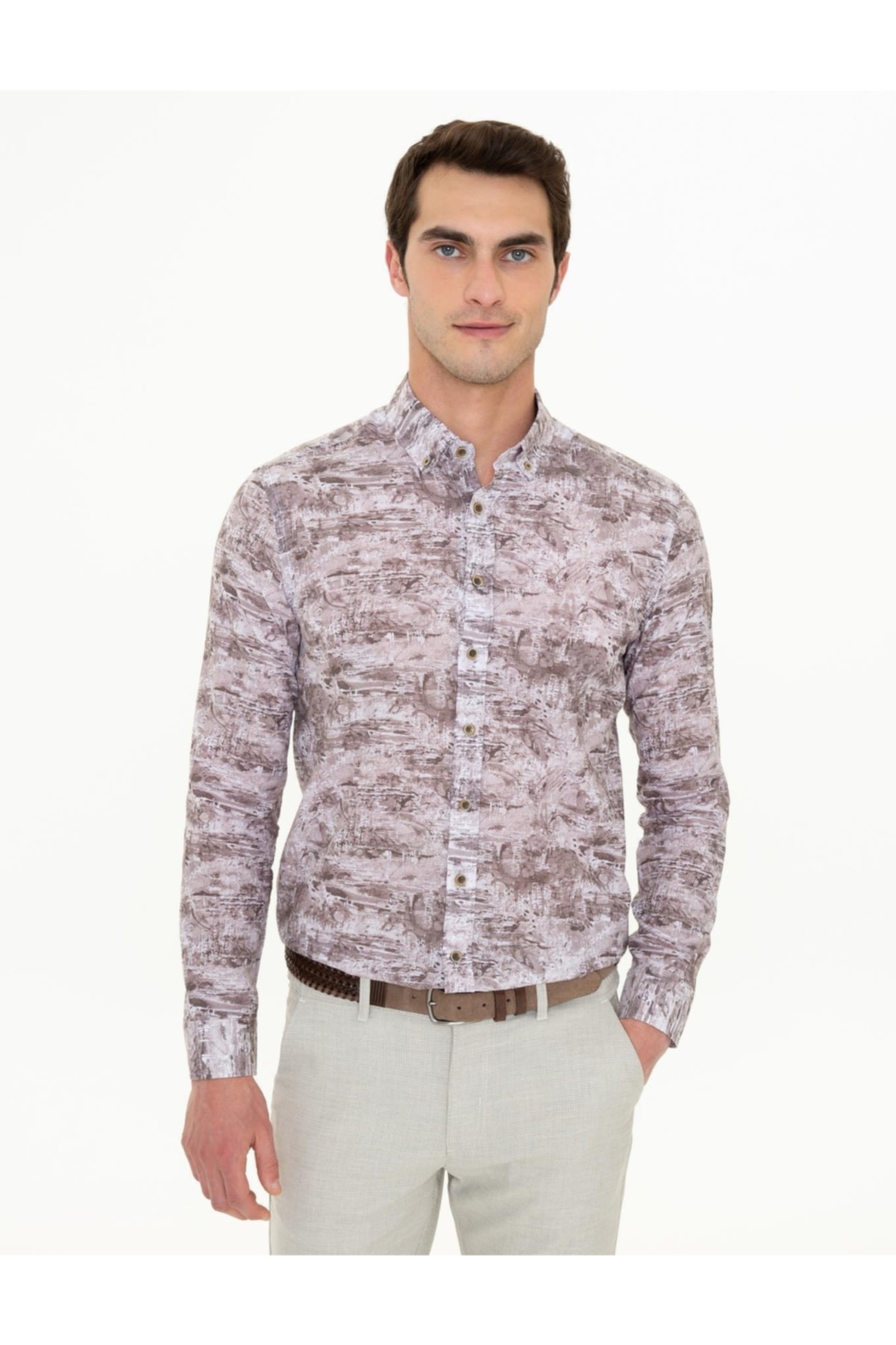 پیراهن مردانه قهوه ای پیرکاردین | 1394361 اورجینال - تصویر 2