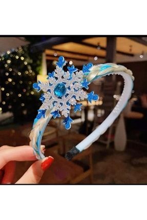 Elsa Anna Frozen Kristal Taşlı Simli Kar Tanesi Örgü Saçlı Taç Çocuk Tacı Simli Mavi 593439