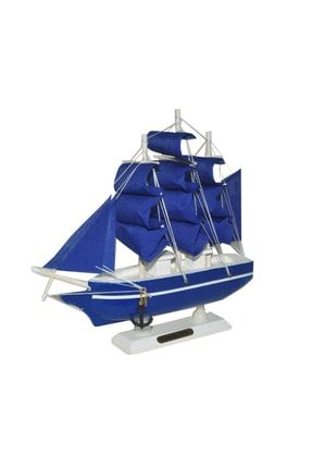 El105144 El Yapımı Ahşap Yelkenli Gemi Maketi Barbaroslar Model 24 cm. Okyanus Mavi EL105144