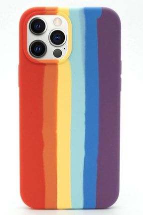 Iphone 12 Pro Max Uyumlu Kılıf Tam Silinebilir Sıvı Silikon Rainbow Desenli Içi Kadife Silikon Kılıf 12promaxrainbow