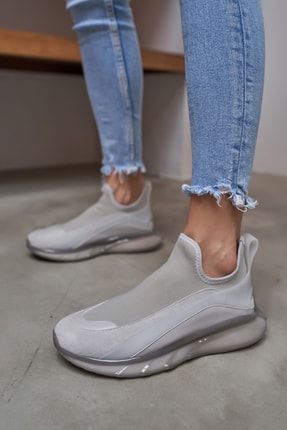 Kadın Gri Air taban Detay Trıko Sneakers Ayakkabı TYC00383941147
