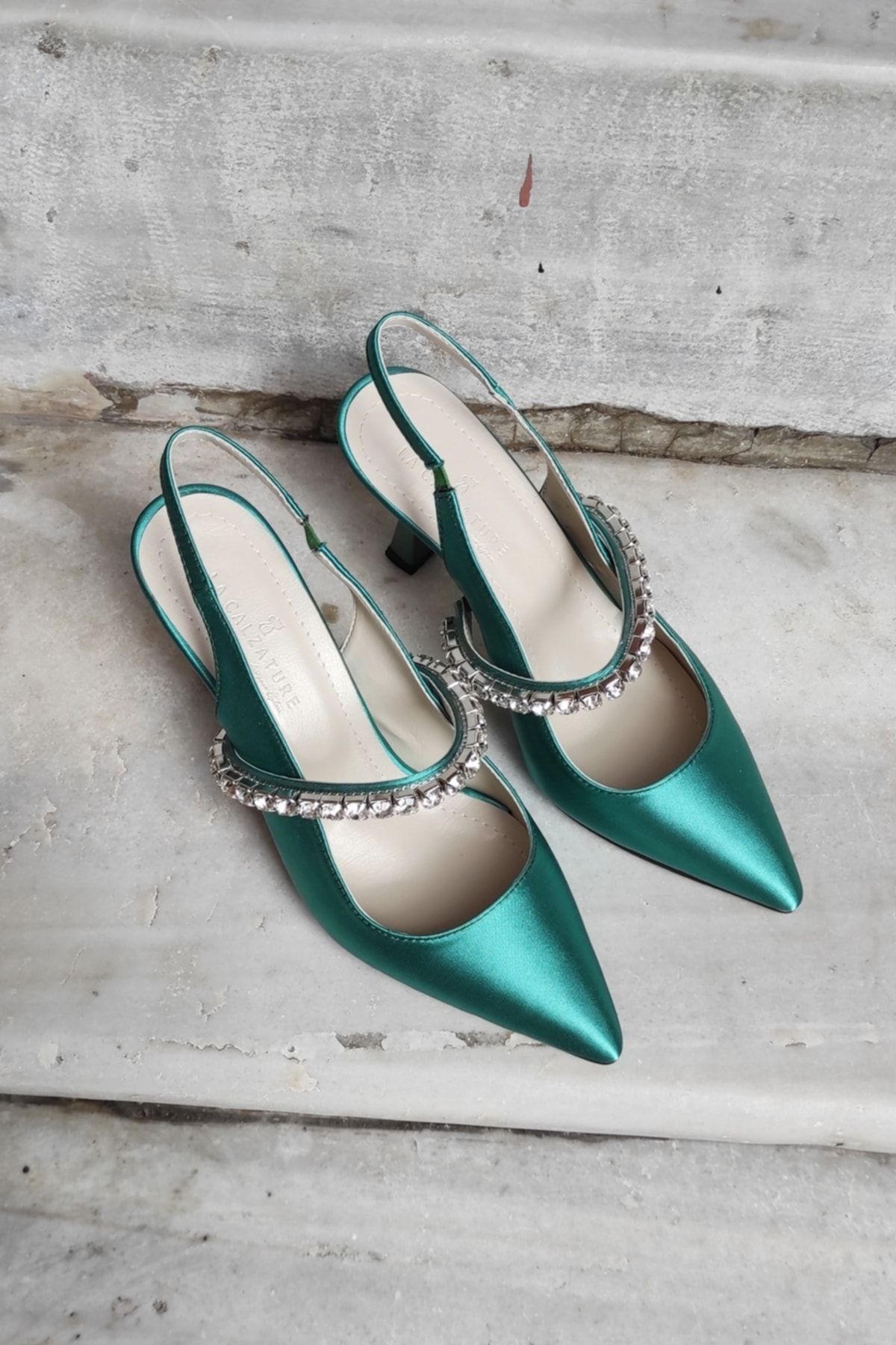 Dark green clearance satin heels