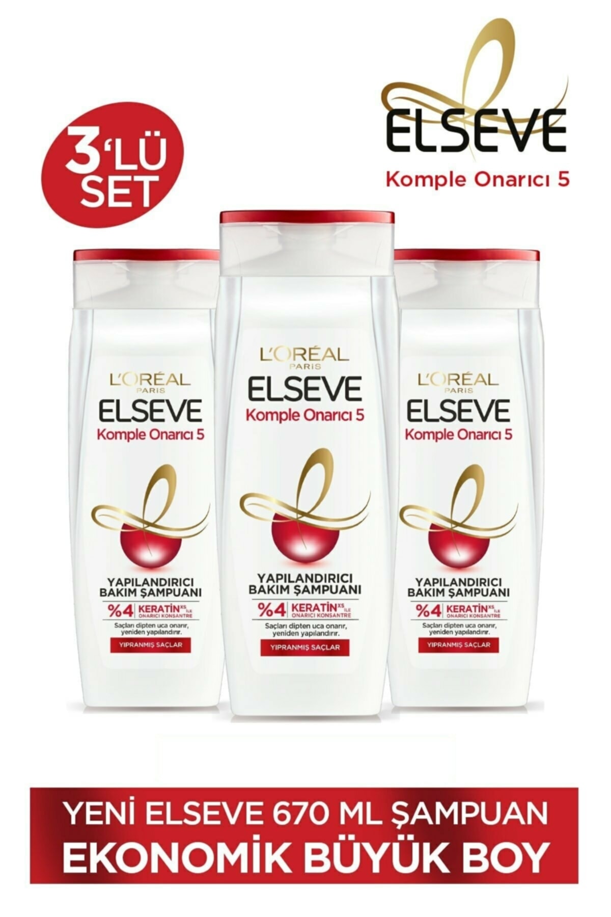 ELSEVE Komple Onarıcı 5 Yapılandırıcı Bakım Şampuanı 670 ml 3'lü Avantajlı Set
