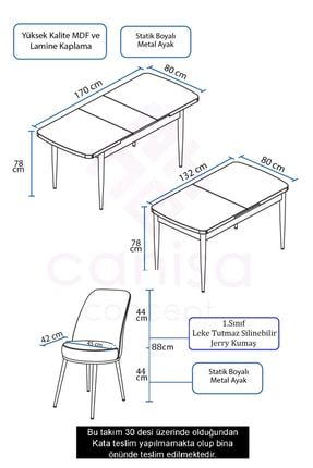 Zen Serisi Mdf Açılabilir Mutfak Masası Takımı Beyaz Mermer Desen Masa Ve 6 Adet Füme Sandalye BYZMRM06ZEN6