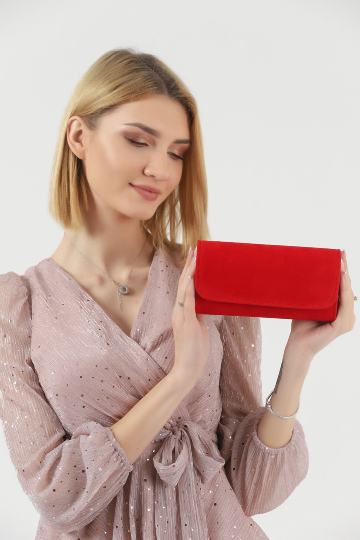 Red suede evening hotsell bag