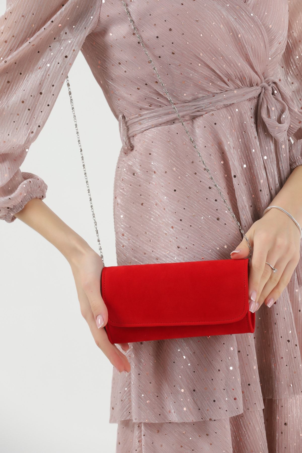 Red suede store evening bag