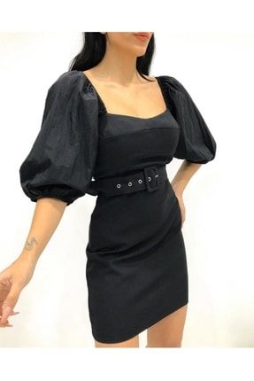 Siyah Kemerli Mini Elbise 0901