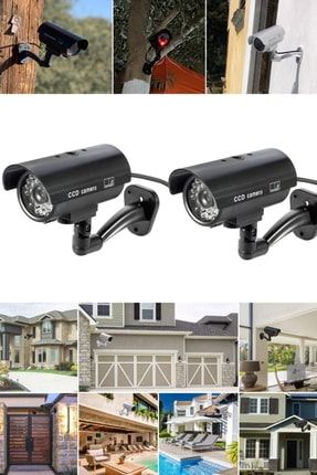 2 Adet Profesyonel Gece Görüşlü Hırsız Engelleyici Pilli Sahte Güvenlik Kamerası Ev Apartman Site il32c