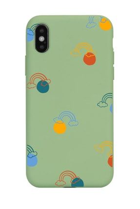 Iphone Xs Max Uyumlu Yeşil Gökkuşağı Tasarımlı Lansman Kılıf FCIPXSM-142