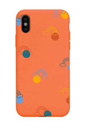 Iphone Xs Max Uyumlu Turuncu Gökkuşağı Tasarımlı Lansman Kılıf FCIPXSM-142