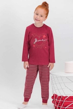 Shine Bordo Kız Çocuk Pijama Takımı AR-312-C